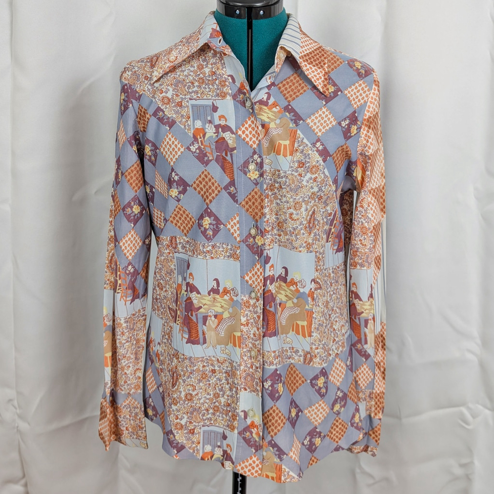 70's Barry Ashley Ladies' Disco patchwork style shirt 38